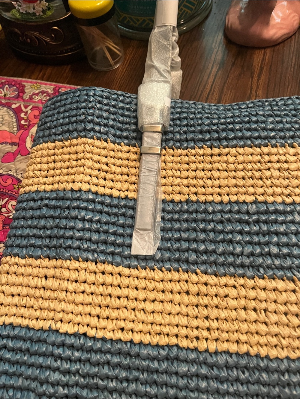 Michael Kors Blue and Yellow Striped Woven Tote brand new - Picture 5 of 7